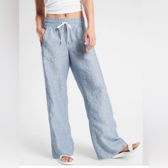 Athleta Pants - Athleta chambray blue Cabo linen wide leg pant size 4